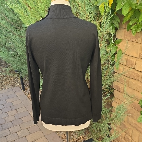Calvin Klein Black Turtleneck Sweater with Gold Buttons - Picture 4 of 6